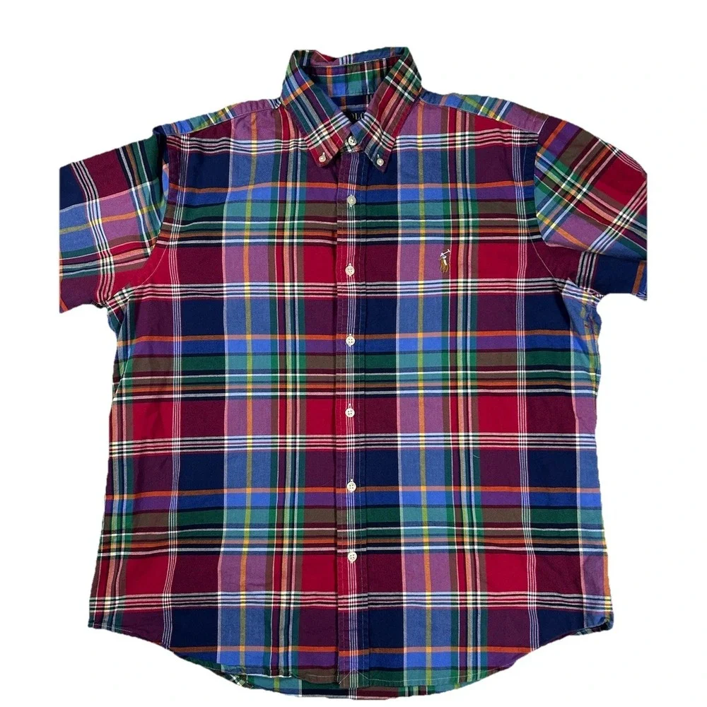 Polo Ralph Lauren Shirt Men's Large Multicolor‎ Plaid Short Sleeve Flesh Pony
